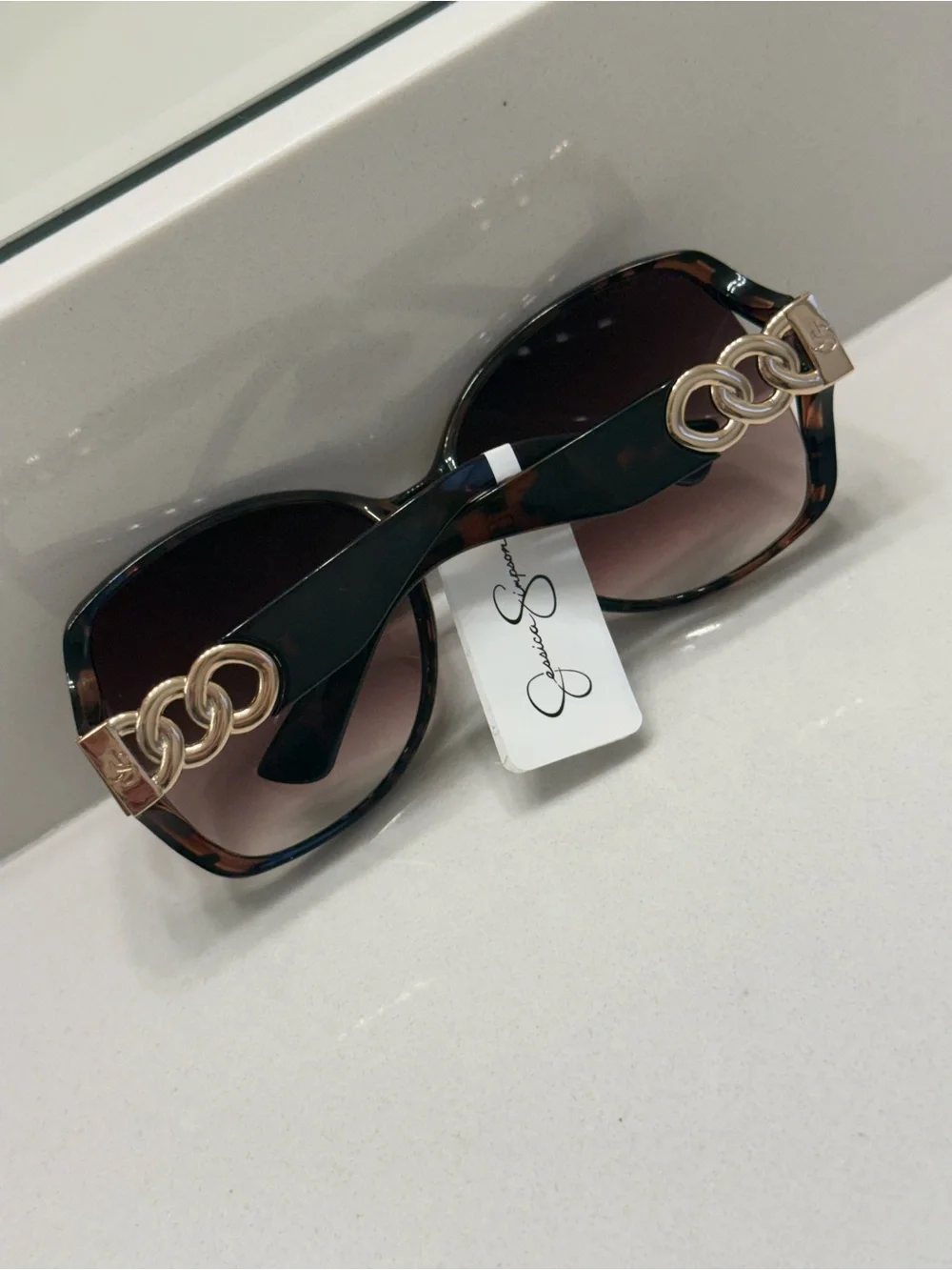 Jessica Simpson Tortoiseshell Sunglasses with Gold Chain-Link Accent NWT